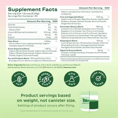 Secondary Images for Amazon.com: Bloom Nutrition Greens and Superfoods Powder for Digestive Health