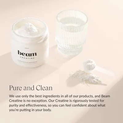 Emphasizes the purity and quality of the Beam Creatine product to build trust and confidence in its effectiveness.