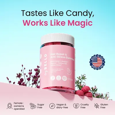 Highlights the product's delicious taste and effective hair repair capabilities to entice customers with an enjoyable experience and visible results.