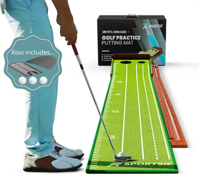 Secondary Images for Amazon.com : Sportsie 9.5FT Golf Putting Mat with Ball Return