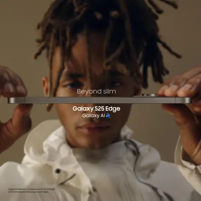 Emphasizes the extremely slim profile of the Galaxy S25 Edge smartphone, showcasing its sleek and modern design.