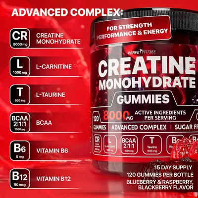Secondary Images for Amazon.com: Creatine Monohydrate Gummies Complex 8000mg with L-Carnitine & Taurine