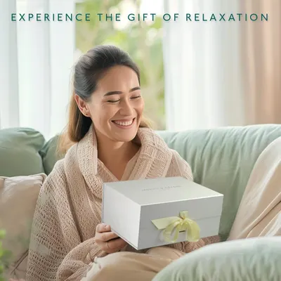 Depicts a relaxed, comfortable lifestyle moment to convey the feeling of relaxation and indulgence the product provides.