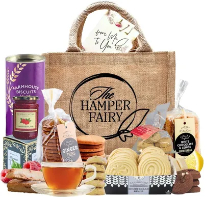 Shows the various food items included in the gift basket or bundle.
