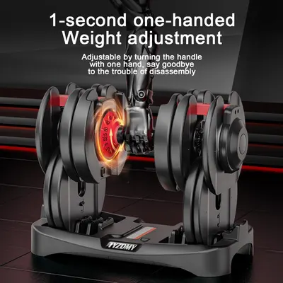 Demonstrates the ease and speed of adjusting the dumbbell weight with one hand in just 1 second