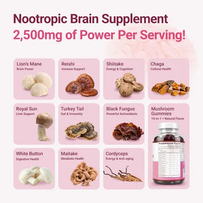 Shows the different ingredients and components included in the nootropic brain supplement product.
