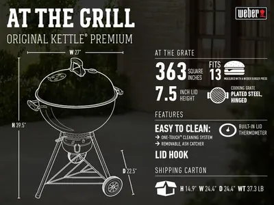 Secondary Images for Amazon.com: Weber Original Kettle Premium Charcoal Grill