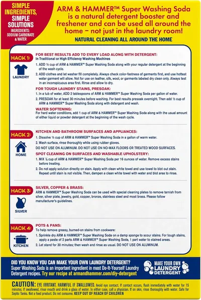 Secondary Images for Amazon.com: ARM & HAMMER Super Washing Soda Household Cleaner and Laundry Booster