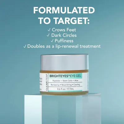 Highlights multiple benefits of the eye gel, including targeting various eye area concerns and doubling as a lip treatment.