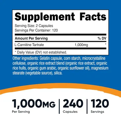 Secondary Images for Nutricost L-Carnitine Tartrate 1,000mg