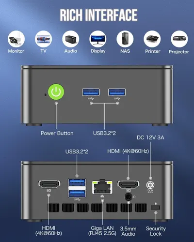 Secondary Images for GMKtec Mini PC Intel N150 (Turbo 3.6GHz) 16GB DDR4 1TB PCIe M.2 NVMe SSD