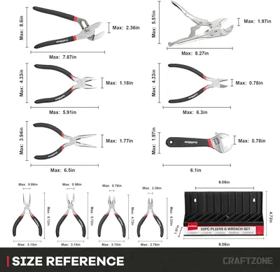 Secondary Images for 10PC Pliers and Wrench Set with Storage Rack