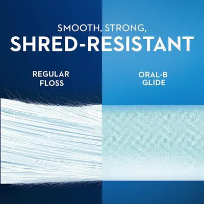 Compares the product's shred-resistant and smooth qualities to regular floss, positioning it as a superior and stronger alternative.