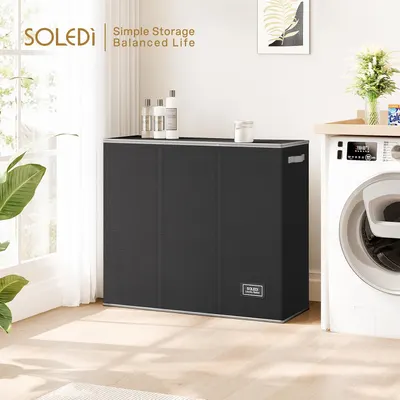 Shows the storage cabinet in a real-world laundry room setting to demonstrate how it can help organize and declutter the space.