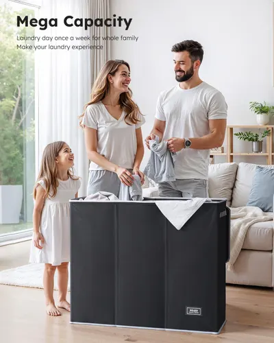 Highlights the product's large capacity, positioning it as suitable for handling laundry for an entire family in one load.