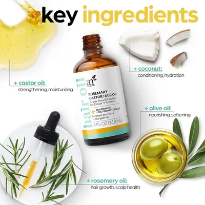 Highlights the key natural ingredients and their respective benefits for hair health, conditioning, and growth.