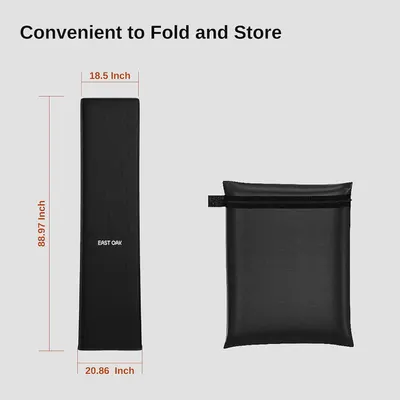 Highlights the product's compact folded size and dimensions to show how conveniently it can be stored when not in use.