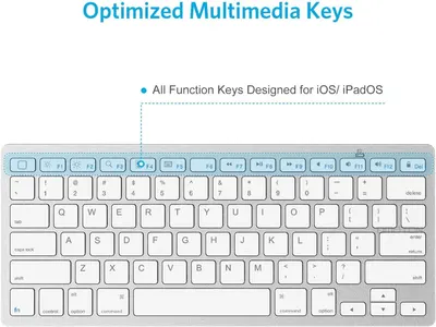 Highlights that all function keys on this keyboard are designed and optimized for use with iOS and iPadOS devices, ensuring compatibility.