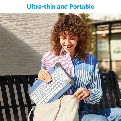 Highlights the product's ultra-thin and portable design, allowing the user to easily carry it around.