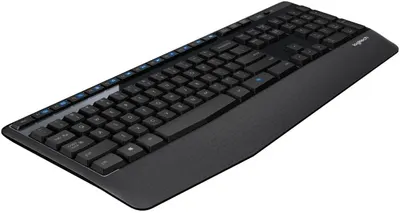 Highlights the keyboard's wireless connectivity and ergonomic design for comfortable, cable-free use.