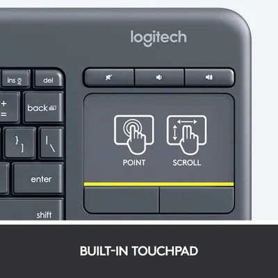 Highlights the built-in touchpad feature of the product, allowing users to navigate and control with gestures for added convenience.