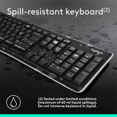 Highlights the keyboard's spill-resistant feature to reassure customers that it can withstand minor liquid spills.