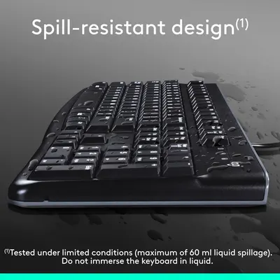 Highlights the keyboard's spill-resistant design to reassure customers that it can withstand minor liquid spills.