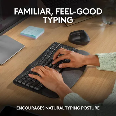 Highlights the product's ability to encourage a natural and comfortable typing posture.