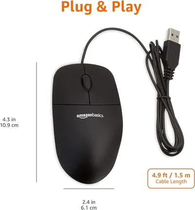Provides the exact dimensions of the mouse and the length of the cable to help shoppers understand the physical size and reach of the product.