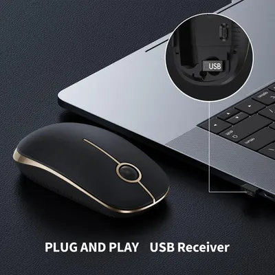 Highlights the product's USB receiver and plug-and-play functionality for easy setup and connectivity.