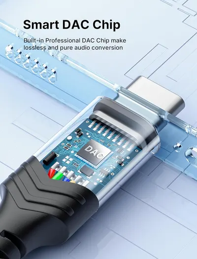 Highlights the product's built-in professional DAC chip that enables lossless and pure audio conversion.