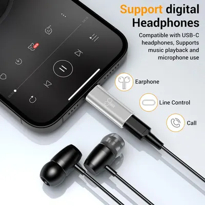 Highlights that the headphones are compatible with USB-C devices, allowing music playback and microphone use.