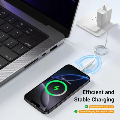 Communicates the quantifiable charging speed and power output of the product to highlight its efficiency and performance compared to regular cables.