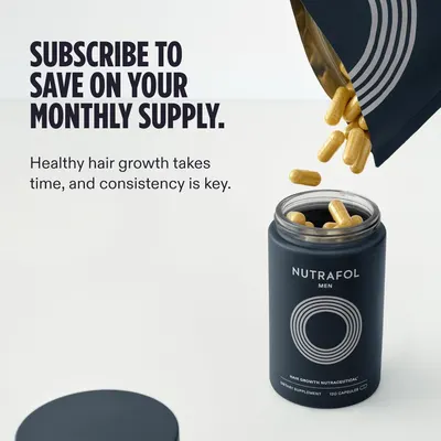 Promotes subscribing to receive discounts on the monthly supply of the hair growth supplement.