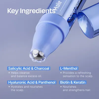 Highlights the key ingredients in the product and explains their benefits for cleansing, nourishing, and refreshing the scalp and hair.
