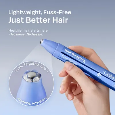 Highlights multiple benefits of the hair boosting product including its lightweight design, hassle-free application, targeted scalp treatment, and portability…
