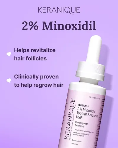 Highlights the key benefit of the product - helping regrow hair using 2% Minoxidil, which is clinically proven to revitalize hair follicles.
