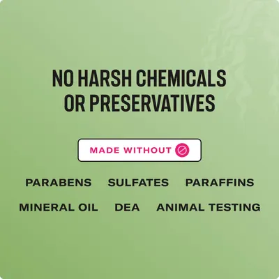 Highlights that the product is made without harsh chemicals, preservatives, and other potentially harmful ingredients, reassuring customers of its safety and natural formulation.