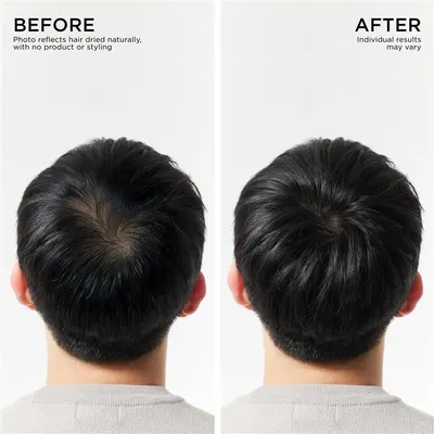 Visually demonstrates the volumizing and styling effects of the product by showing a before and after comparison.