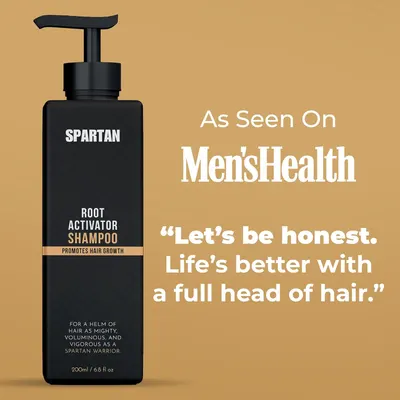 Showcases that the product has been featured in Men's Health magazine, lending credibility and social proof.
