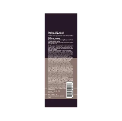 Highlights that the product contains biotin and prebiotics to help visibly volumize hair.