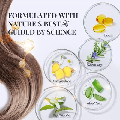 Highlights the product's use of natural botanical ingredients combined with scientific formulation to position it as an effective yet natural solution.