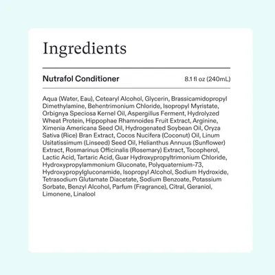 Provides transparency by listing all the ingredients contained in the Nutrafol Conditioner product.