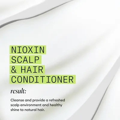 Highlights the product's ability to cleanse and refresh the scalp environment while providing healthy shine to natural hair.