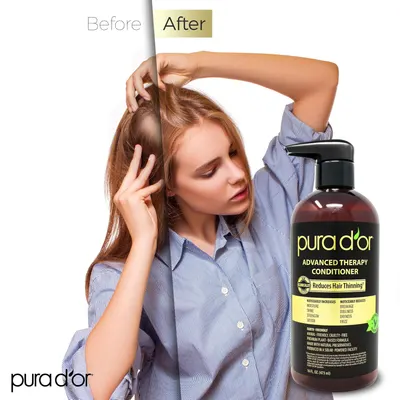 Visually demonstrates the effectiveness of the hair conditioner in reducing hair thinning and improving hair volume and thickness.
