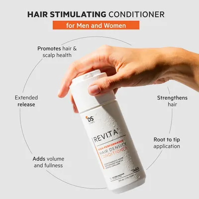 Highlights multiple benefits of the hair conditioner product such as promoting hair and scalp health, strengthening hair, adding volume and fullness, extended…
