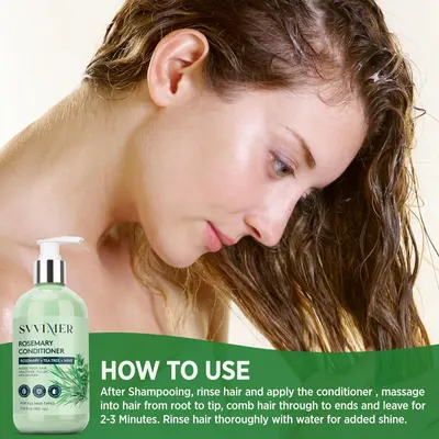 Explains the steps for properly applying and using the rosemary hair conditioner product.