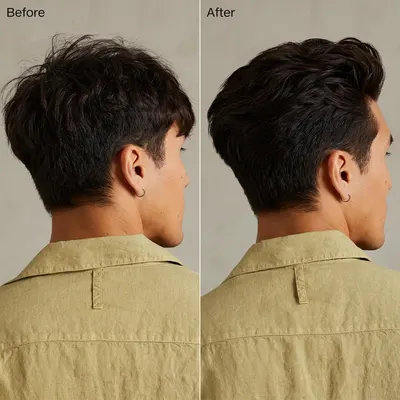 Visually demonstrates the transformation and improved appearance achieved by using the product for hair styling or grooming.