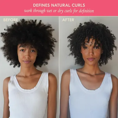 Visually demonstrates the product's ability to define and enhance natural curls while reducing frizz.
