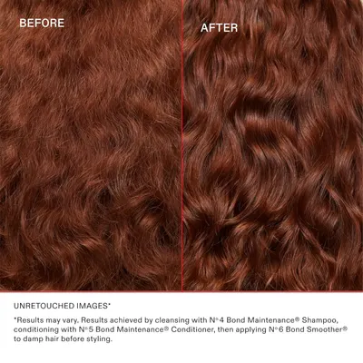 Visually demonstrates the smoothing and frizz-reducing effects of using the product line.